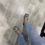 Women Sandals Elegant Square Toe Low Heels Sandals Slip On Summer photo review