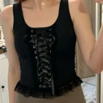 Goth Punk Lace-up Bodycon Crop Top photo review