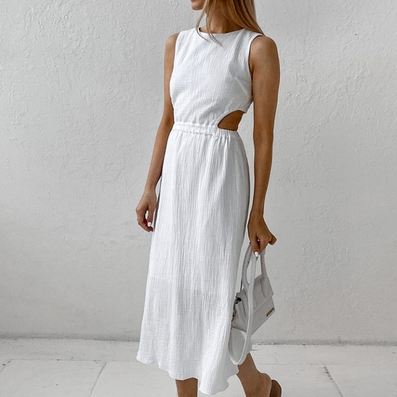 Elegant Hollow Out Crepe Cotton Cropped Dress - Image 2