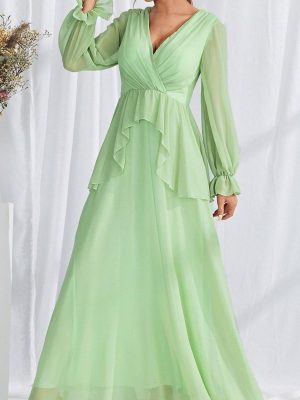 Elegant Chiffon V-Neck Puff Sleeve Dress