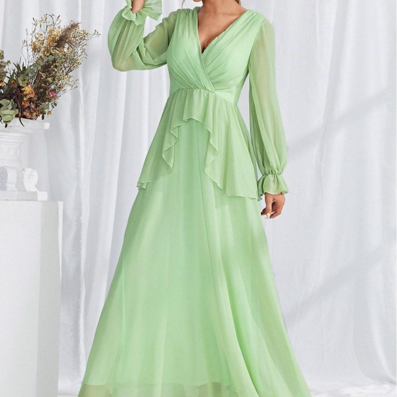 Elegant Chiffon V-Neck Puff Sleeve Dress