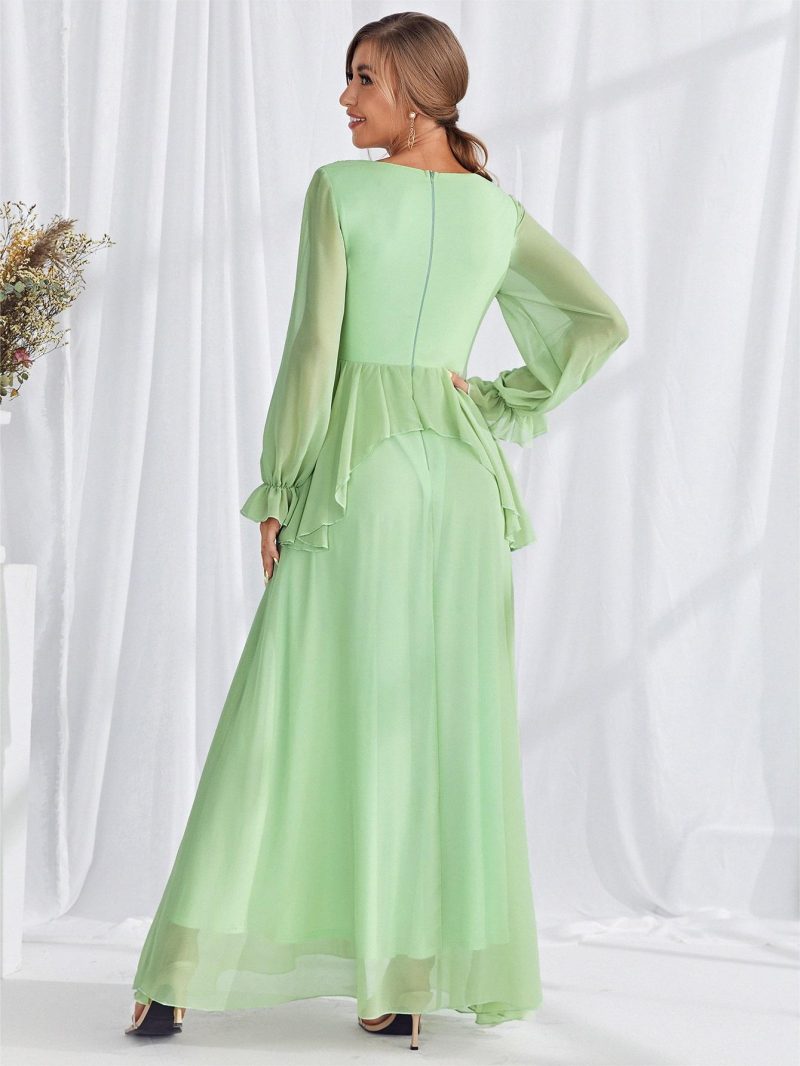 Elegant Chiffon V-Neck Puff Sleeve Dress - Image 3