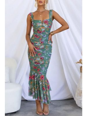 Printed Casual Sling Zipper Slim Fit Dress