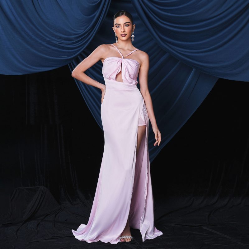 Elegant Sleeveless Halter Long Slit Evening Dress
