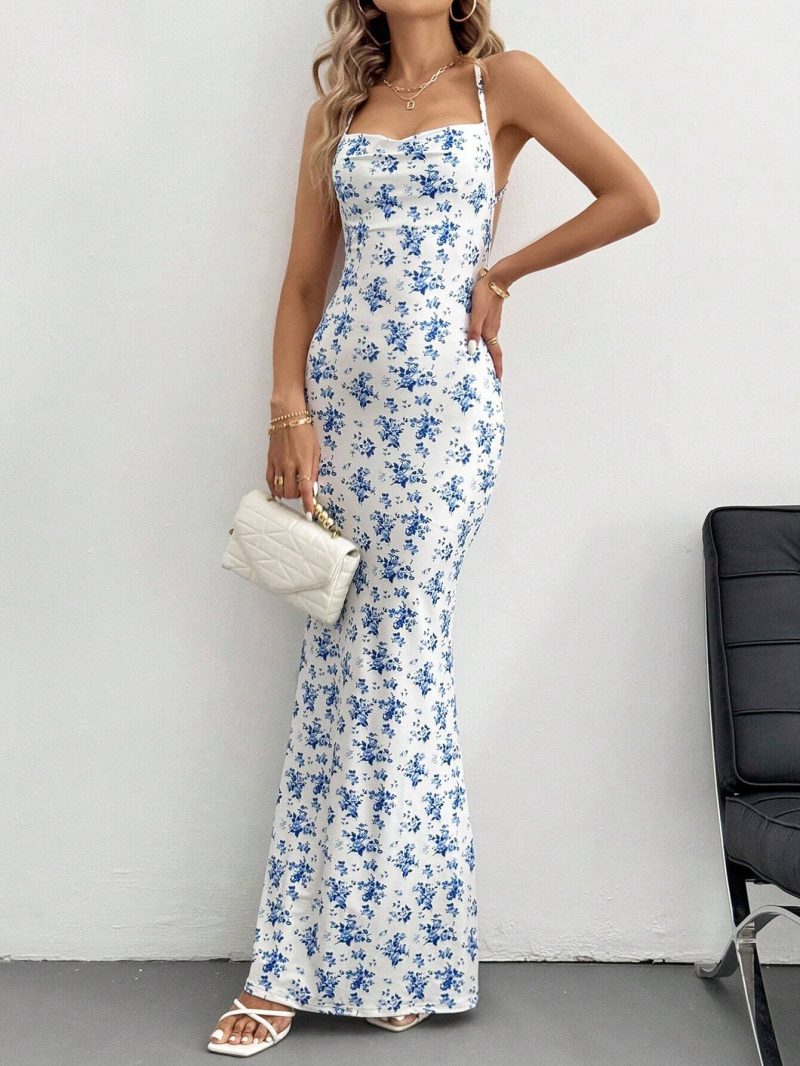Sweet Fresh Sling Backless Floral Dress - Image 4