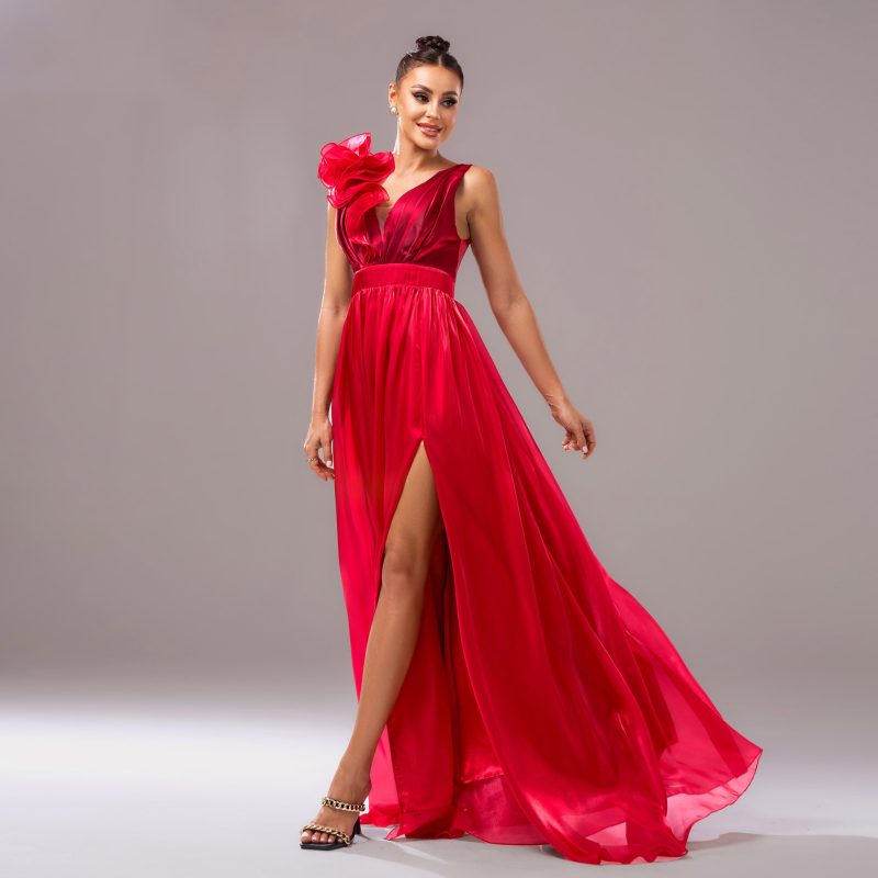 Sleeveless V-Neck Slim Fit Fishtail Dress - Image 4