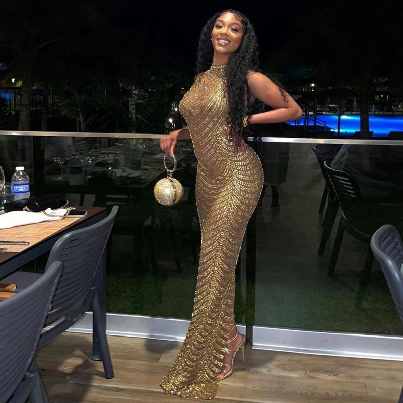 Sexy Summer Mesh Rhinestone Nightclub Party Dress - Image 3