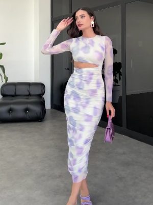 Autumn Winter Gradient Cutout Long Sleeve Dress