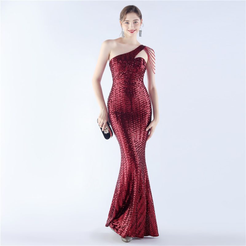 High-End Slim Fit Beaded Sequin Evening Dress - Image 4