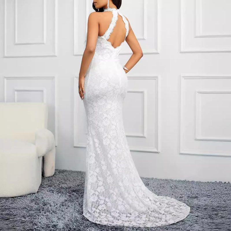 Spring Backless Solid Color Slim Party Evening Dress - Image 2