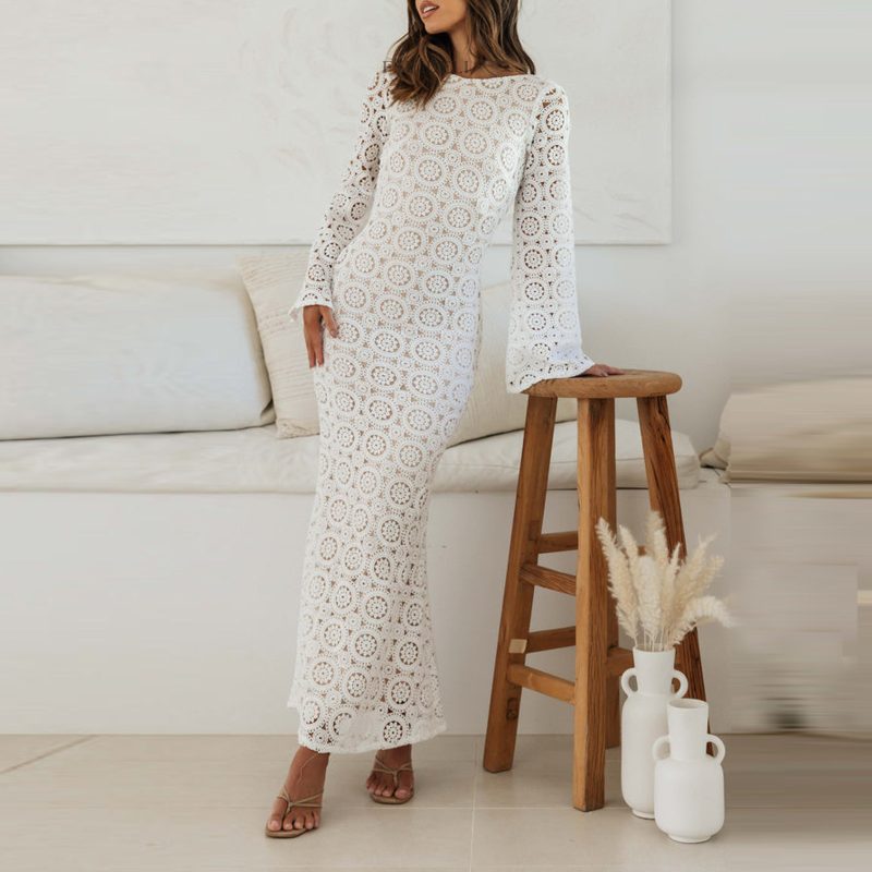 Sexy Hollow Out Crochet Knitted Backless Vacation Dress - Image 2
