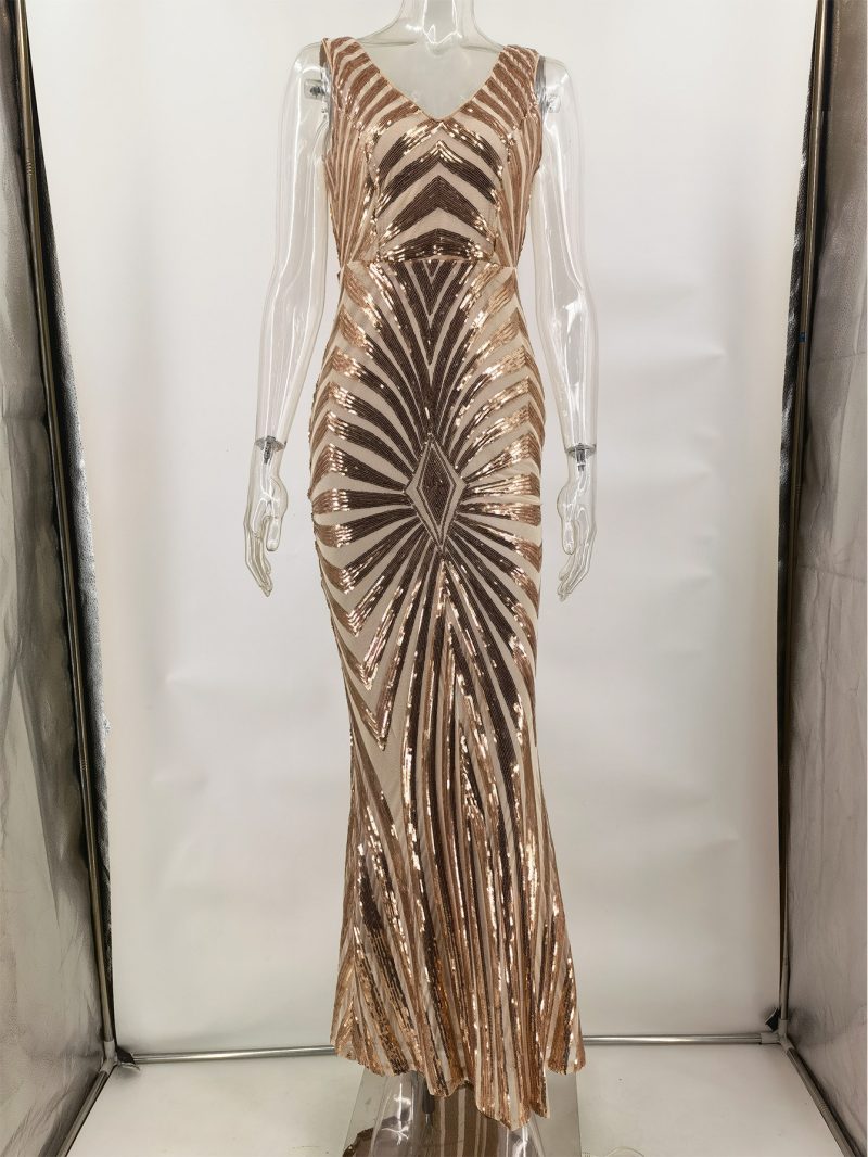 V-Neck Retro Party Sequin Formal Dress - Image 2