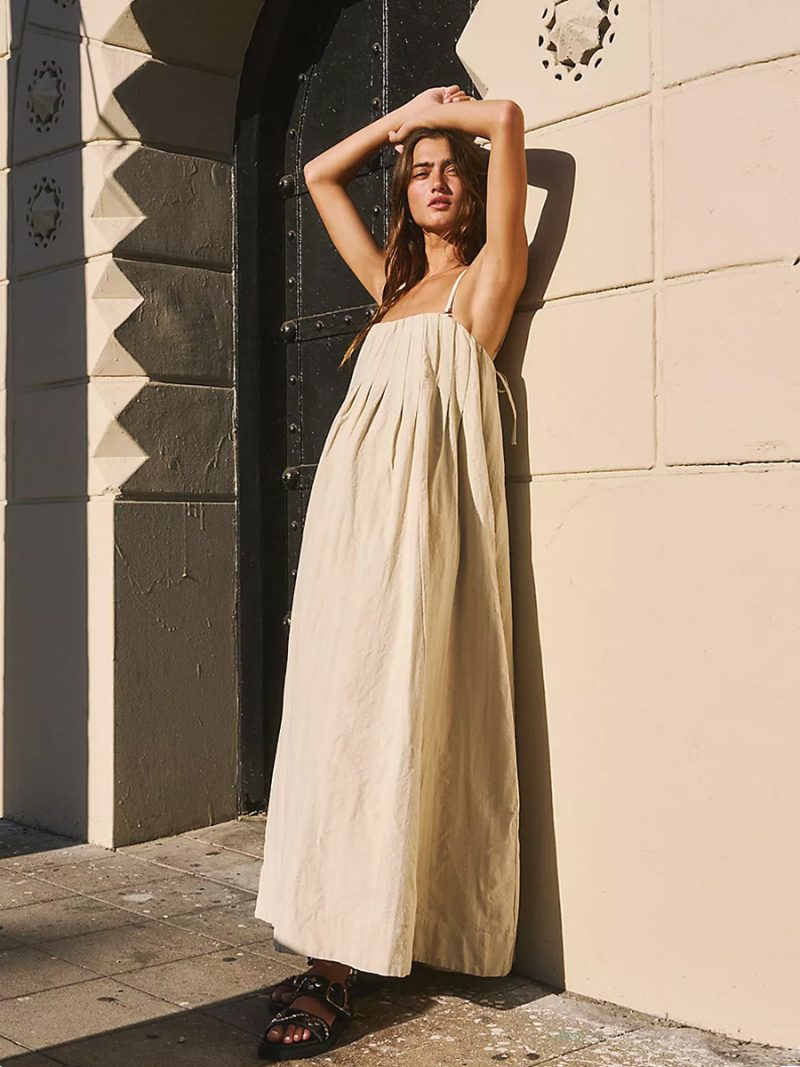 Apricot Cotton Sling Maxi Summer Loose Dress - Image 3