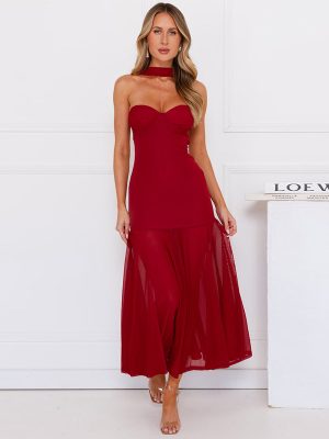 Solid Color Sleeveless Split Mesh Maxi Dress