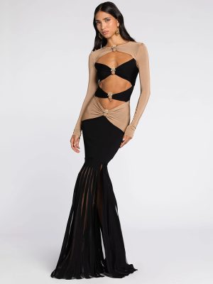 Autumn Pineapple Decorative Hollow Out Long Sleeve Dress