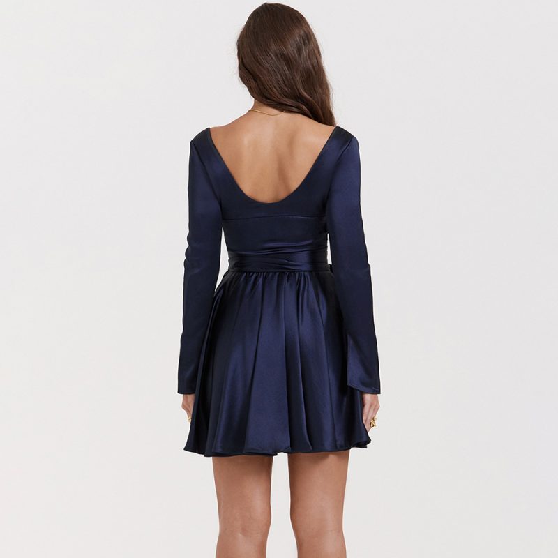 Sexy V-Neck Waist-Tight Long Sleeve Dress - Image 3