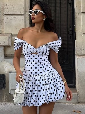 Polka Dot Cutout Shoulder Casual Summer Dress