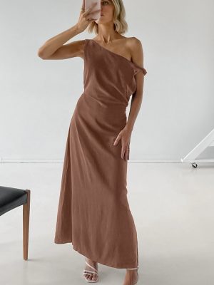 Retro Cotton Linen Asymmetric Collar Slim Fit Dress