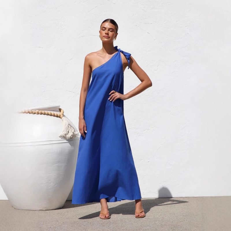 Casual Lace-Up Shoulder Swing Maxi Dress