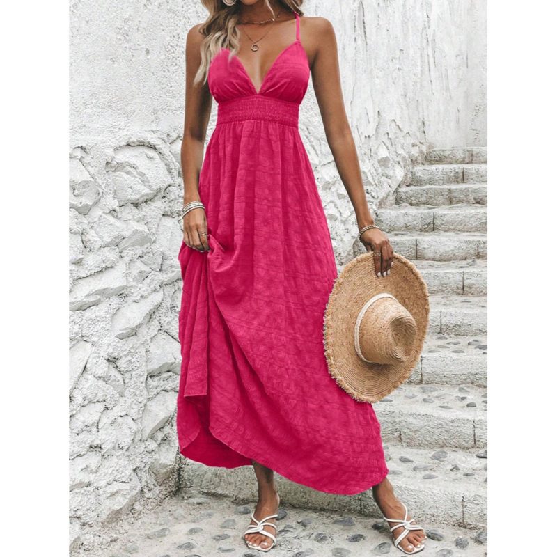 Sexy Solid Cross Tie No-Back Midi Dress - Image 2