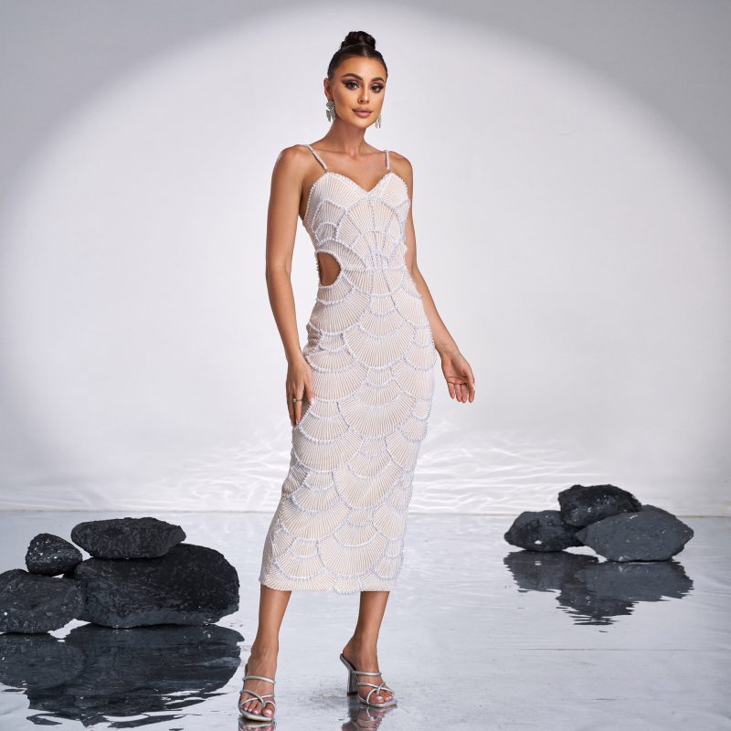 Premium V-Neck Slim Fit Sequin Cocktail Dress - Image 2
