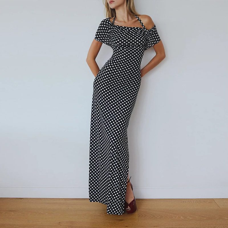 Spring Summer Dot Halter Slim Waist Dress - Image 2