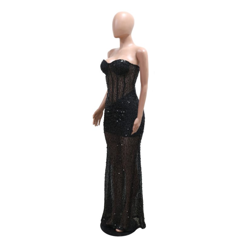 Tube Top Sequin See-Through Hip Formal Dress - Image 3