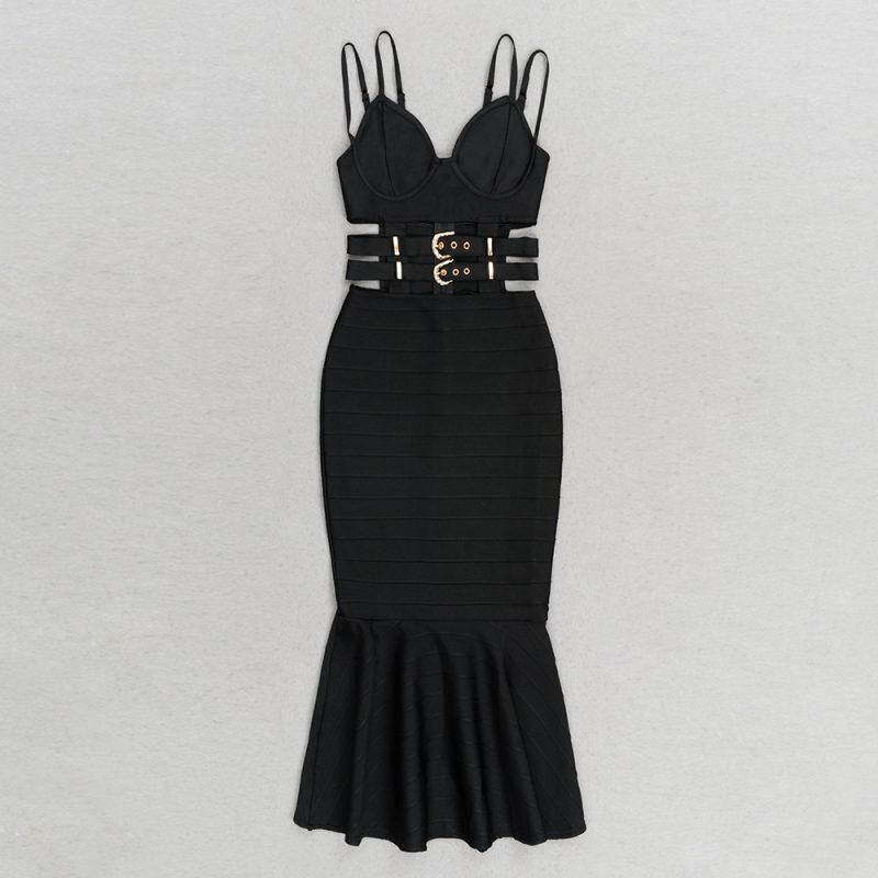 Sexy Fishtail Bandage Dress with Hollow Stitching - Image 3