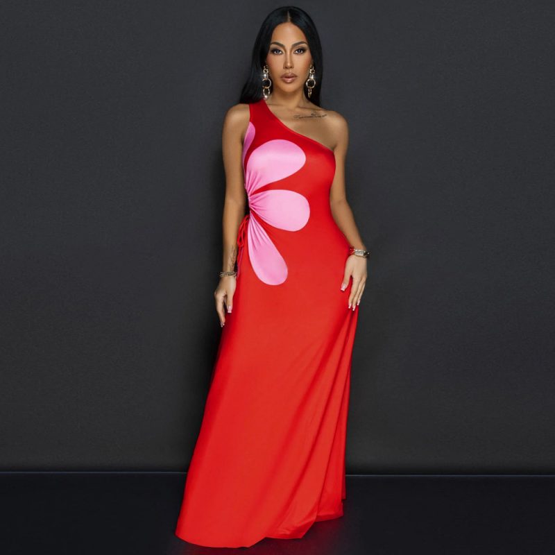 Shoulder Cutout Printed Slim Sexy Dress