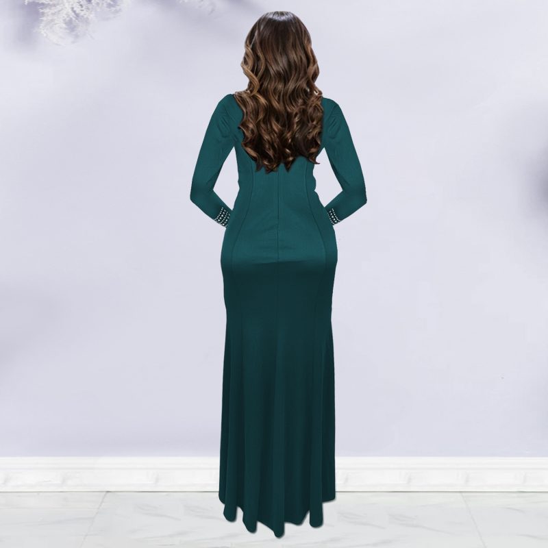 Elegant Slim Fit Rhinestone Arm-Covering Dress - Image 3