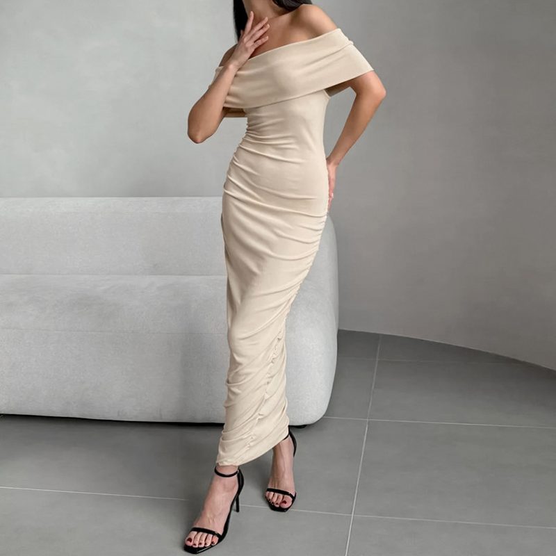 Autumn Off-Shoulder Dralon Skinny Long Dress
