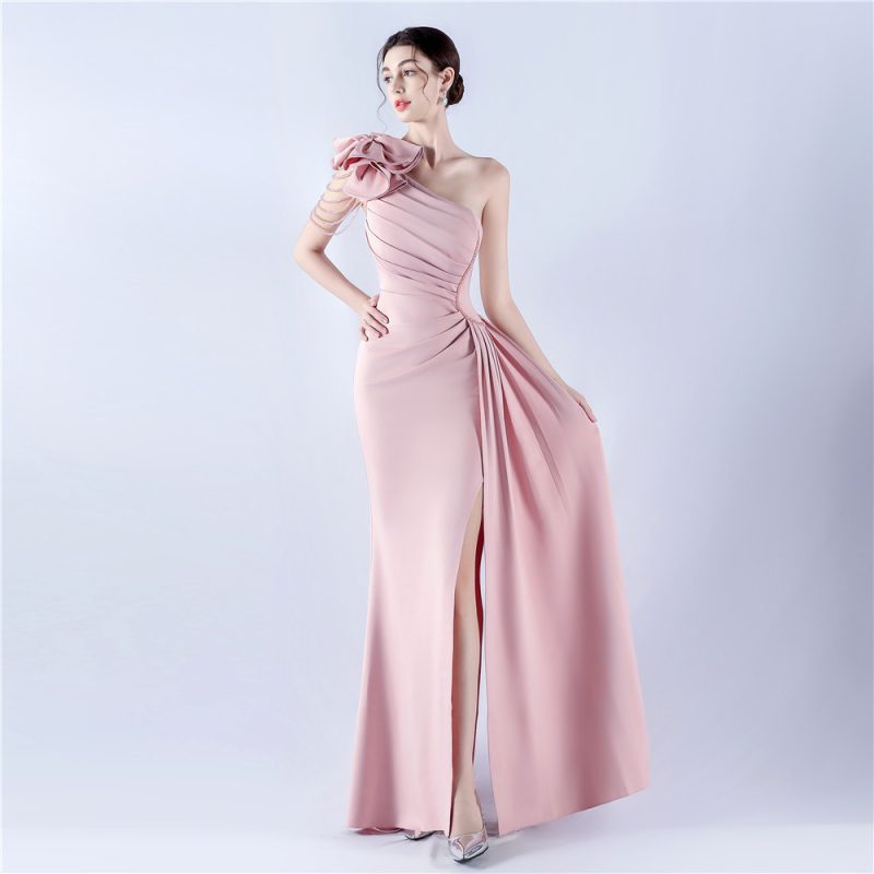 Handmade Beaded Floral Satin Off-Shoulder Evening Dress - Image 2