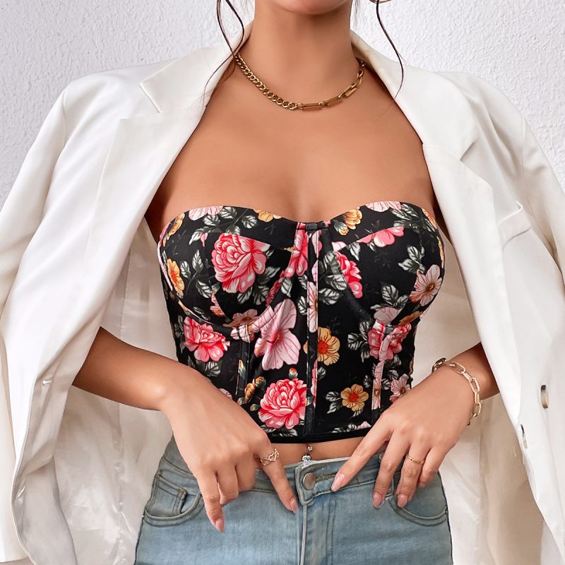 Spring Summer Floral Slim Fit Boning Corset Bra - Image 3