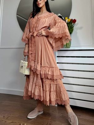 Bohemian V-Neck Asymmetric Maxi Dress with Embroidery