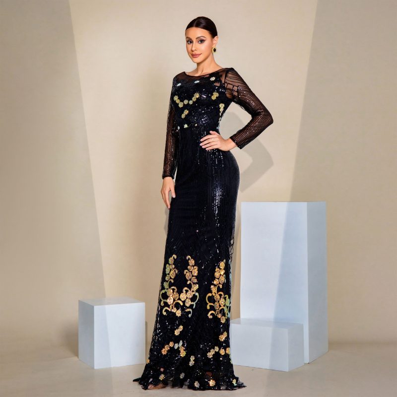 Elegant Sequin Long Sleeve Evening Cocktail Dress - Image 4
