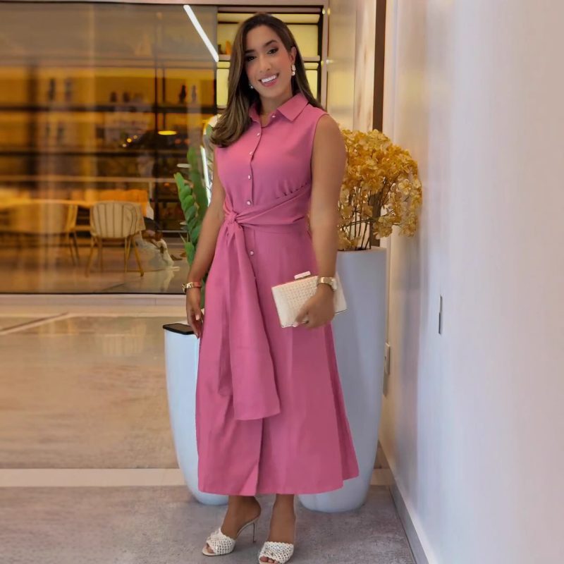 Elegant Sleeveless Waist Shirt Dress for Women - Image 2
