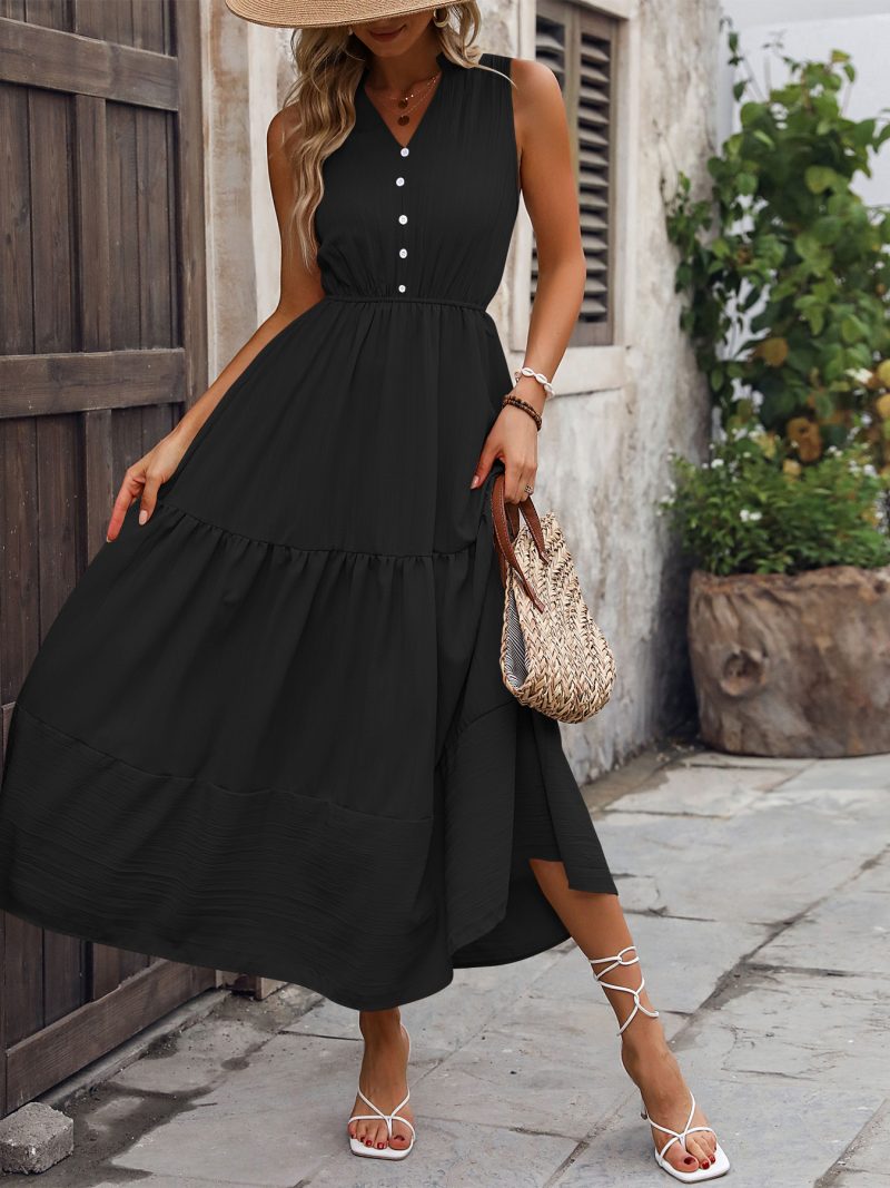 Sleeveless V-Neck Patchwork A-Line Dress - Image 4