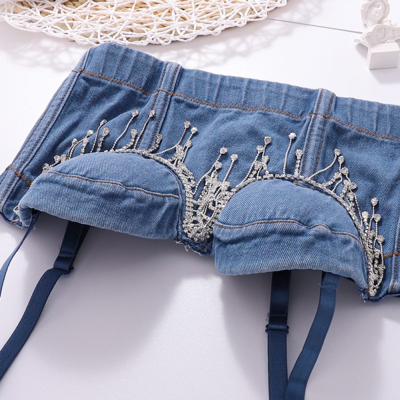 Beaded Tassel Denim Corset Tube Top Women - Image 3