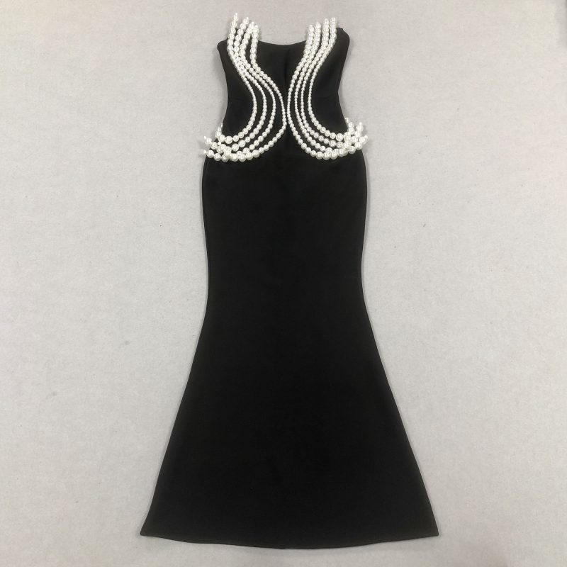 Retro Pearl Bandage Tube Top Maxi Dress - Image 4