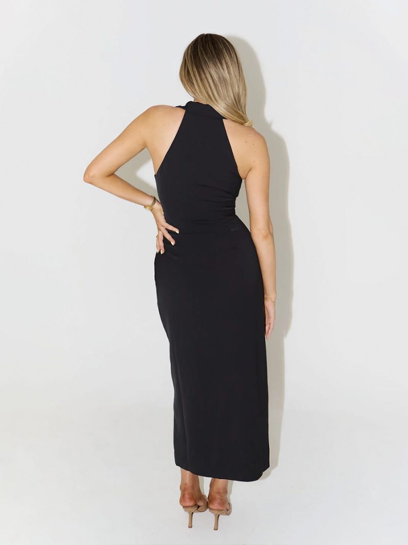 Simple Sleeveless Polo Collar Slit Maxi Dress - Image 3