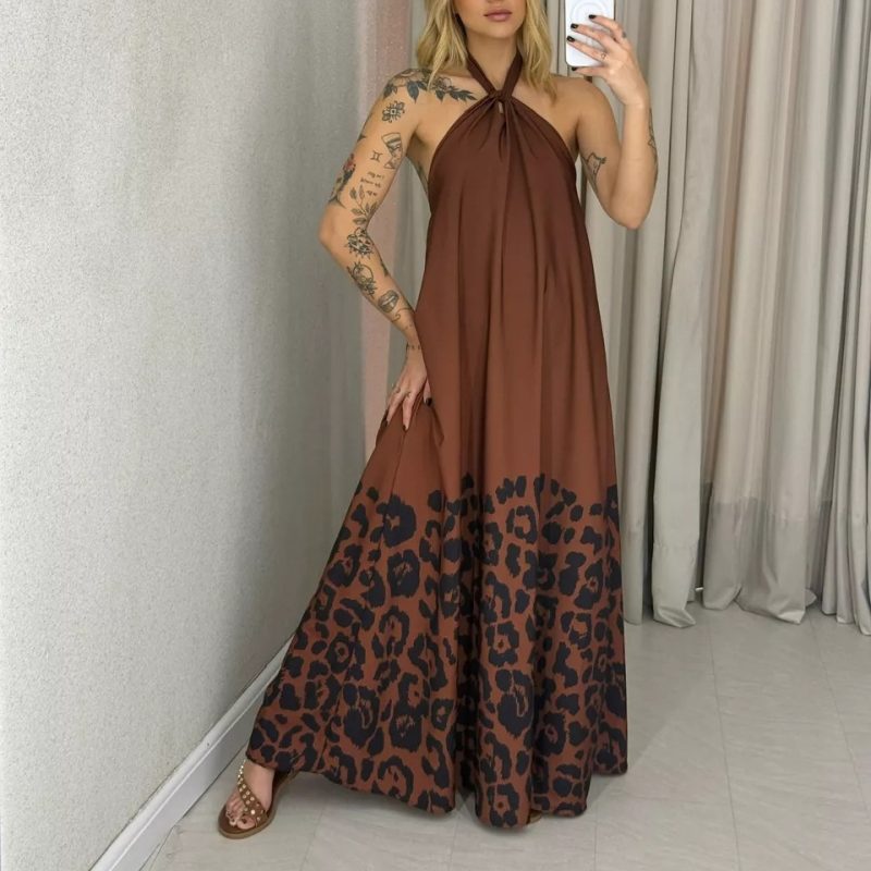 Summer Backless Leopard Print Halter Dress - Image 4