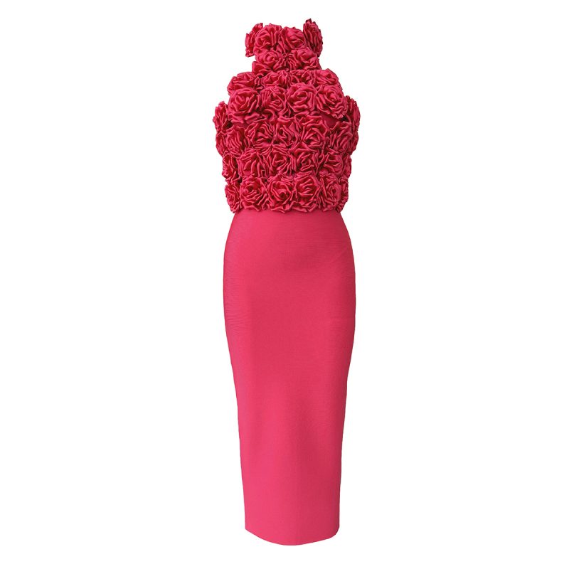Sexy Halter Backless Floral Bandage Midi Dress - Image 4