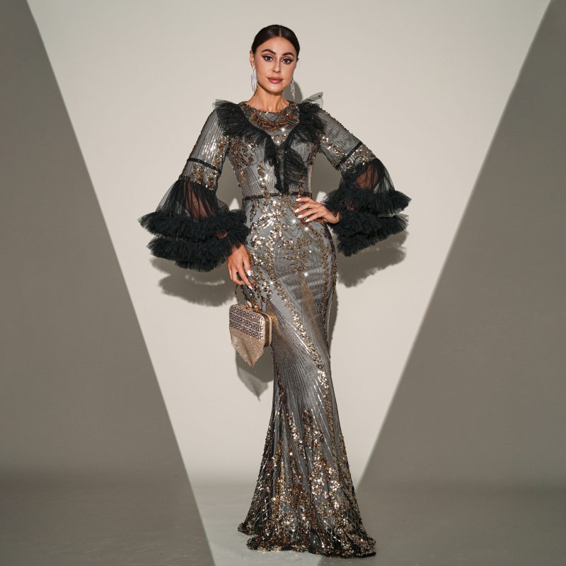 High-End Long Sleeve Sequin Fishtail Dress - Image 2