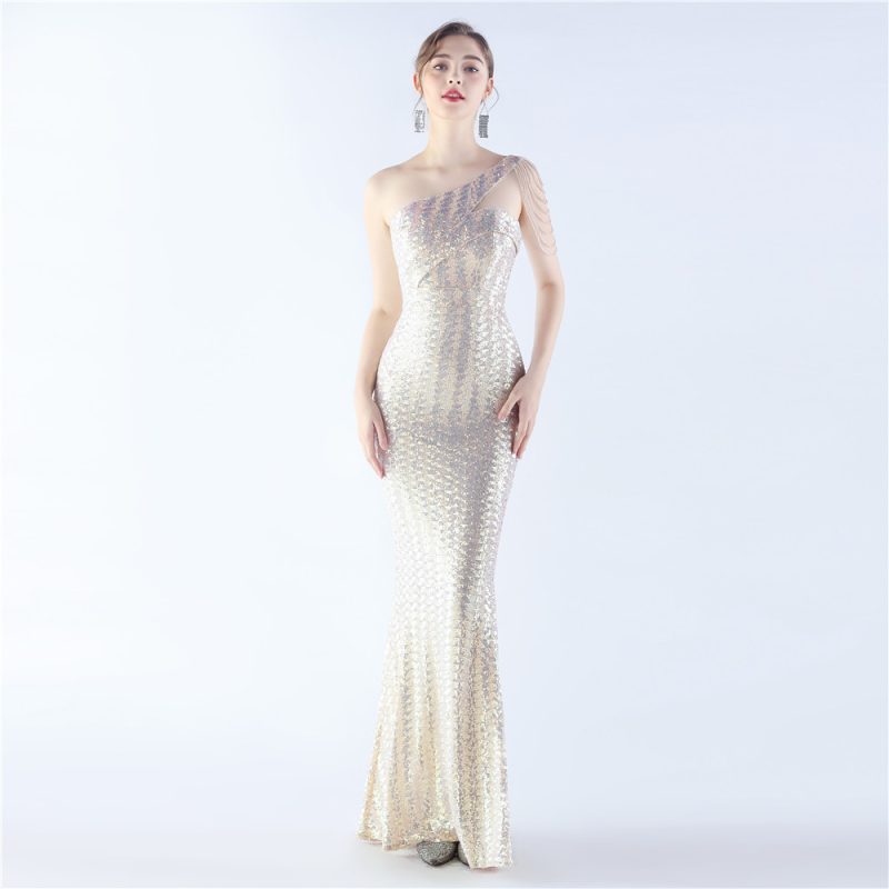 High-End Slim Fit Beaded Sequin Evening Dress