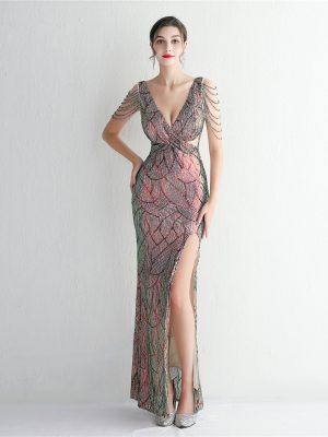 Elegant Sequin Slim Fit Long Fishtail Evening Dress
