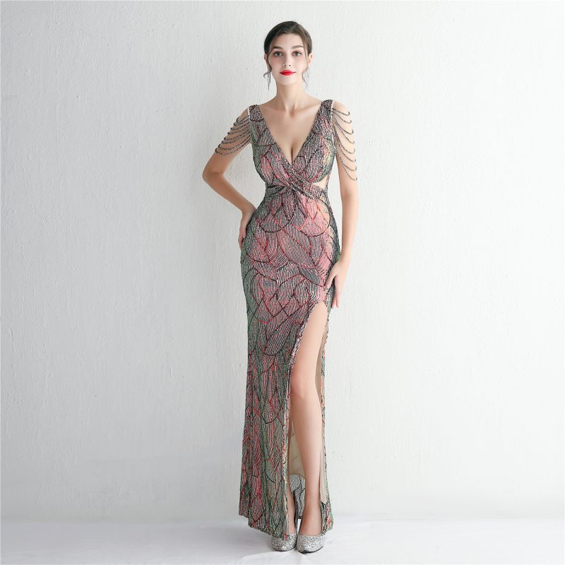 Elegant Sequin Slim Fit Long Fishtail Evening Dress