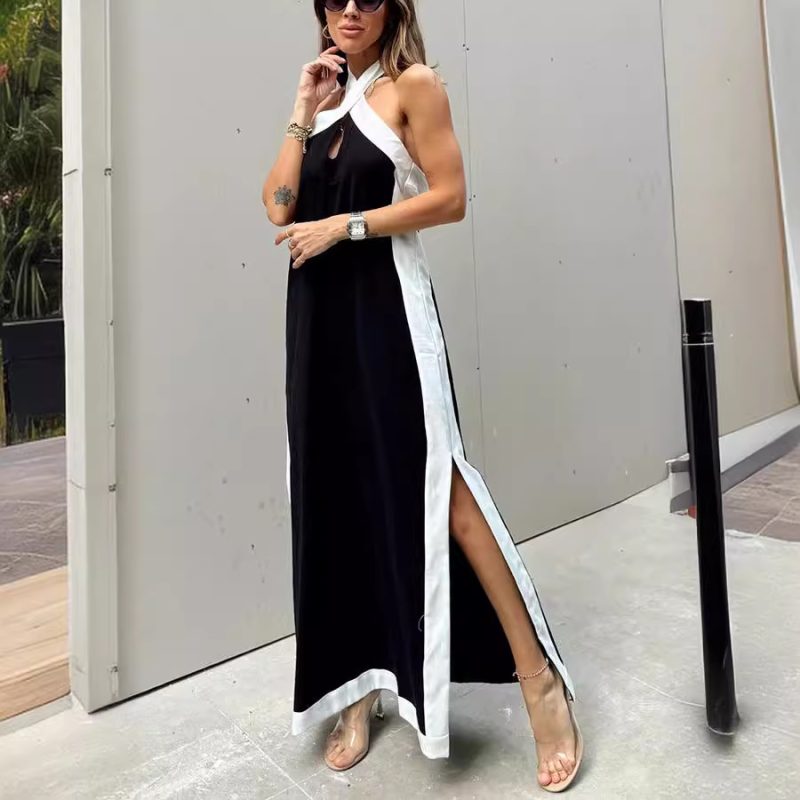 Backless Cotton Linen Halter Split Summer Dress