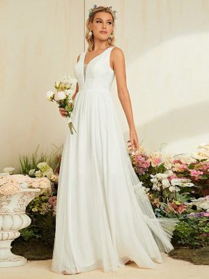 Deep V Plunge Evening Bridesmaid Dress