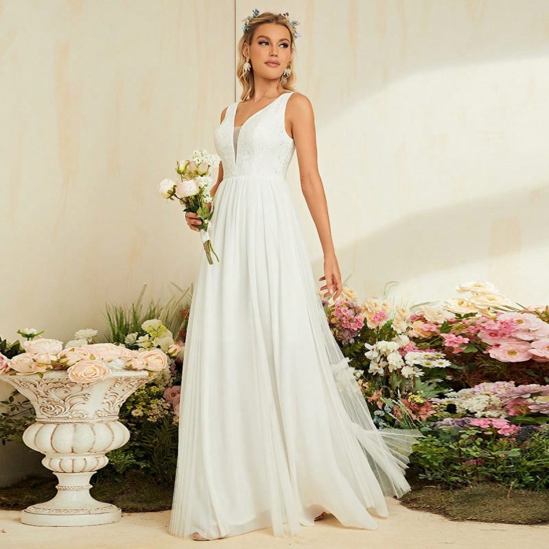 Deep V Plunge Evening Bridesmaid Dress