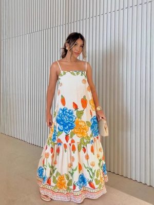 Floral Print Spaghetti Strap Swing Dress